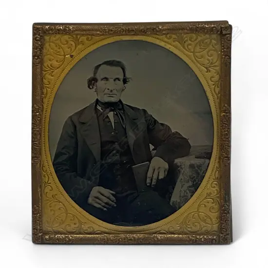 Gilt framed and matted ambrotype - elderly man with book,
